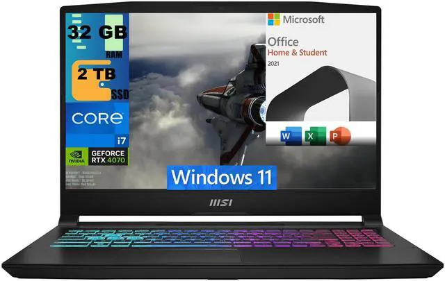 Main image of MSI Katana 15 Gaming Laptop, 15.6" 165Hz QHD Display, Intel Core i7-13620H 10 Cores Processor, RTX 4070 8GB GDDR6, 32GB DDR5  2TB PCIe SSD, Cooler Boost 5, Windows 11,Microsoft Office License