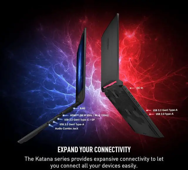 Alt view image 6 of 6 - MSI Katana 15 Gaming Laptop, 15.6" 165Hz QHD Display, Intel Core i7-13620H 10 Cores Processor, RTX 4070 8GB GDDR6, 32GB DDR5  1TB PCIe SSD, Cooler Boost 5, Windows 11,Microsoft Office License