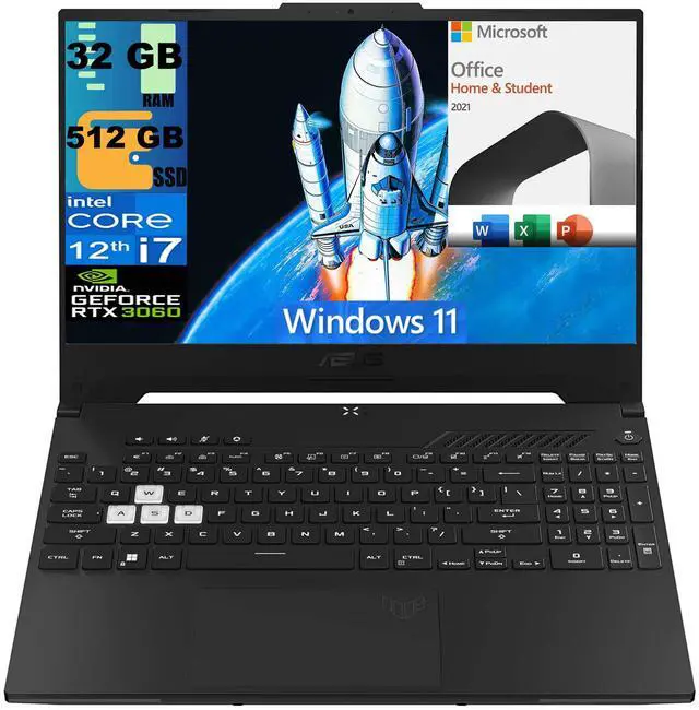 Main image of ASUS TUF Dash 15 Gaming Laptop, 15.6" 144Hz FHD Display, Intel Core i7-12650H 10 cores Processor, RTX 3060 6GB GDDR6, 32GB DDR5  512GB PCIe SSD, Backlit KB, Windows 11,Microsoft Office License