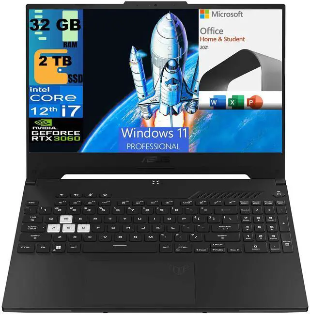 Main image of ASUS TUF Dash 15 Gaming Laptop, 15.6" 144Hz FHD Display, Intel Core i7-12650H 10 cores Processor, RTX 3060 6GB GDDR6, 32GB DDR5  2TB PCIe SSD, Backlit KB, Windows 11 Pro,Microsoft Office License