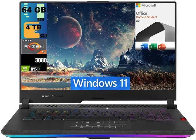 Main image of ASUS ROG Strix Scar 15 Gaming Laptop, 15.6" 300Hz FHD Display, AMD Ryzen 9 5900HX 8 cores Processor, RTX 3080 8GB GDDR6, 64GB DDR5  4TB PCIe SSD, Wi-Fi 6, Windows 11,Microsoft Office License