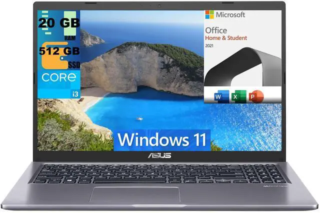 Main image of ASUS VivoBook 15 Laptop, 15.6" FHD (1920x1080) Display, Intel i3-1115G4 2 Cores Processor, Intel UHD Graphics, 20GB DDR4  512GB PCIe SSD, Wi-Fi, Windows 11,Microsoft Office License