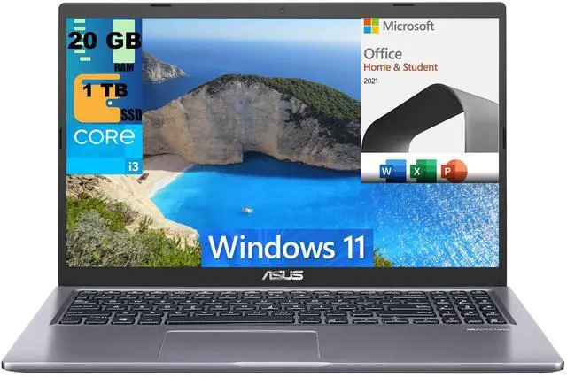 Main image of ASUS VivoBook 15 Laptop, 15.6" FHD (1920x1080) Display, Intel i3-1115G4 2 Cores Processor, Intel UHD Graphics, 20GB DDR4  1TB PCIe SSD, Wi-Fi, Windows 11,Microsoft Office License