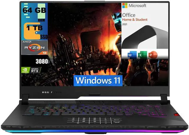 Main image of ASUS ROG Strix Scar 15 Gaming Laptop, 15.6" FHD 300Hz, AMD Ryzen 9 5900HX 8 cores Processor, RTX 3080 8GB GDDR6, 64GB DDR4  1TB PCIe SSD, RGB Keyboard, Windows 11,Microsoft Office License