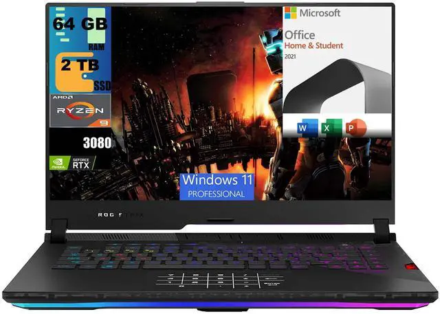 Main image of ASUS ROG Strix Scar 15 Gaming Laptop, 15.6" FHD 300Hz, AMD Ryzen 9 5900HX 8 cores Processor, RTX 3080 8GB GDDR6, 64GB DDR4  2TB PCIe SSD, RGB Keyboard, Windows 11 Pro,Microsoft Office License