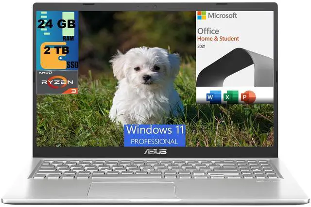 Main image of ASUS VivoBook 15 Laptop, 15.6" FHD (1920 x 1080) Display, AMD Dual-core Ryzen 3 3250U Processor, AMD Radeon Graphics, 24GB DDR4  2TB PCIe SSD, VGA Camera, Windows 11 Pro,Microsoft Office License