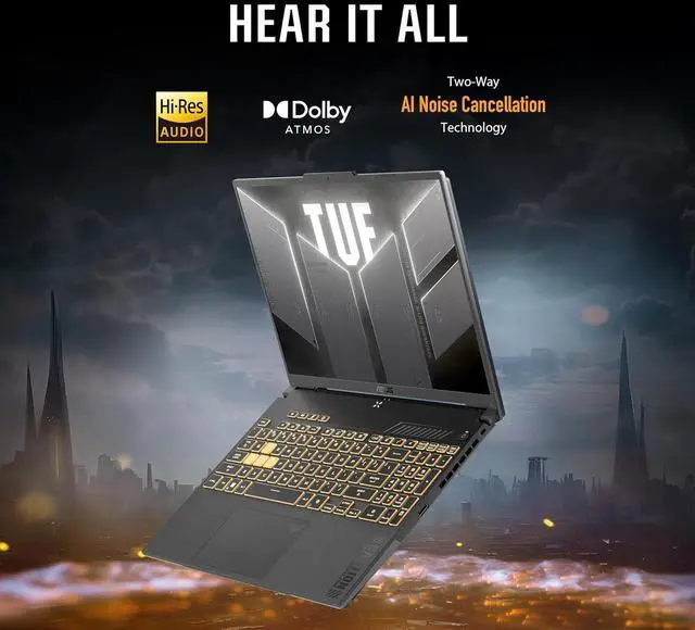 Alt view image 6 of 6 - ASUS TUF F16 Gaming Laptop, 16" FHD+ 144Hz, Intel Core 5 210H 8 Cores processor, RTX 4050 Graphics (6GB GDDR6), 32GB DDR5  2TB PCIe SSD, RGB Backlit KB, Windows 11 Pro,Microsoft Office License