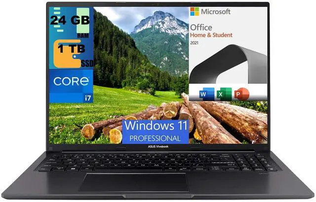 Main image of ASUS Vivobook 16 Laptop, 16" WUXGA (1920 x 1200) Display, Intel Core i7-1355U 10 Cores Processor, Intel Iris Xe Graphics, 24GB DDR4  1TB PCIe SSD, Wi-Fi, Windows 11 Pro,Microsoft Office License