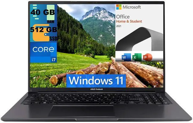 Main image of ASUS Vivobook 16 Laptop, 16" WUXGA (1920 x 1200) Display, Intel Core i7-1355U 10 Cores Processor, Intel Iris Xe Graphics, 40GB DDR4  512GB PCIe SSD, Wi-Fi, Windows 11,Microsoft Office License