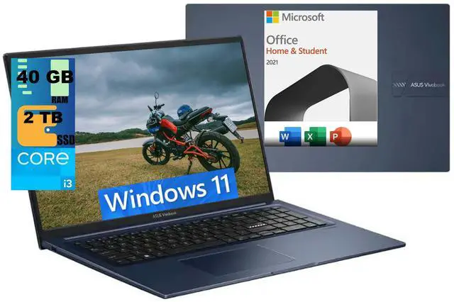 Main image of ASUS Vivobook 17 Laptop, 17.3" FHD (1920 x 1080) Display, Intel Core i3-1215U 6-Core Processor, Intel UHD Graphics, 40GB DDR4  2TB PCIe SSD, Wi-Fi 6E, Windows 11