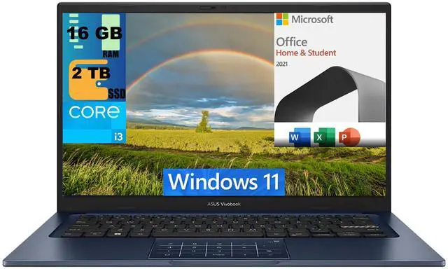 Main image of ASUS Vivobook 14 Laptop, 14" FHD Display, Intel Core i3-1315U 6 cores Processor, Intel UHD Graphics, 16GB DDR4  2TB PCIe SSD, Wi-Fi, Bluetooth, Windows 11,Microsoft Office License