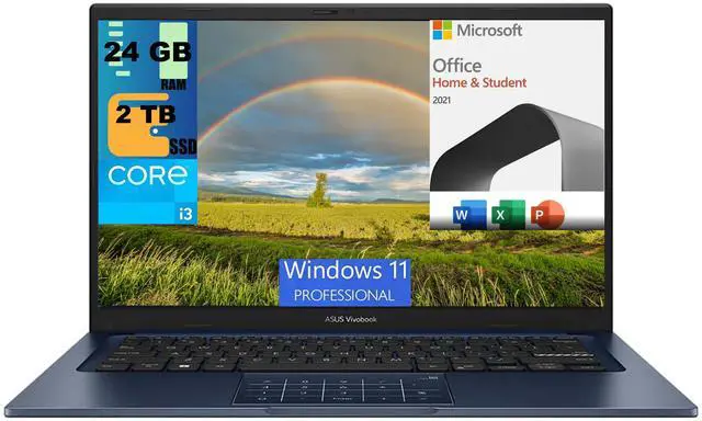 Main image of ASUS Vivobook 14 Laptop, 14" FHD Display, Intel Core i3-1315U 6 cores Processor, Intel UHD Graphics, 24GB DDR4  2TB PCIe SSD, Wi-Fi, Bluetooth, Windows 11 Pro,Microsoft Office License
