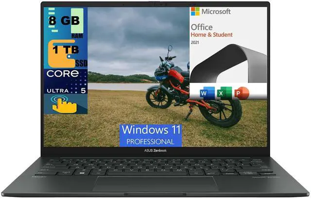 Main image of ASUS ZenBook 14 Pro OLED Business Laptop, 14" FHD+ Touchscreen, Intel Core Ultra 5 125H Processor, Intel Graphics, 8GB DDR4  1TB PCIe SSD, FHD Webcam, Windows 11 Pro,Microsoft Office License