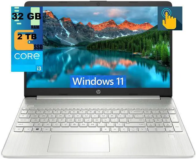 Main image of HP 15 Laptop, 15.6" HD (1366 x 768) Touchscreen, Intel Core i3-1115G4 2 Cores Processor, Intel UHD Graphics, 32GB DDR4  2TB PCIe SSD, WiFi, Bluetooth, Numeric Keypad, Windows 11