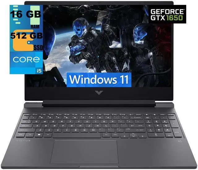 Main image of HP Victus 15 Gaming Laptop, 15.6" FHD 144Hz Display, Intel Core i5-12450H 8 Cores Processor, NVIDIA GeForce GTX 1650 4 GB GDDR5, 16GB DDR4  512GB PCIe SSD, WiFi 6, Backlit KB, Windows 11