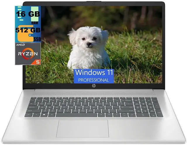 Main image of HP 17 Laptop, 17.3" FHD (1920 x 1080) Display, AMD Ryzen 5 7430U 6 cores Processor, AMD Radeon Graphics, 16GB DDR4 512GB PCIe SSD, Wi-Fi 6 and Bluetooth 5.3, Windows 11 Pro