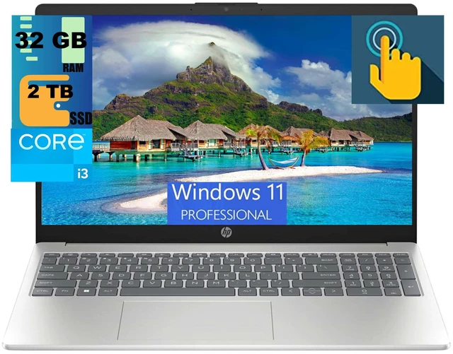 Main image of HP 15 Laptop, 15.6" HD Touchscreen, Intel Core i3-1315U 6 Cores Processor, Intel UHD Graphics, 32GB DDR4 2TB PCIe SSD, Bluetooth, Wi-Fi, Windows 11 Pro