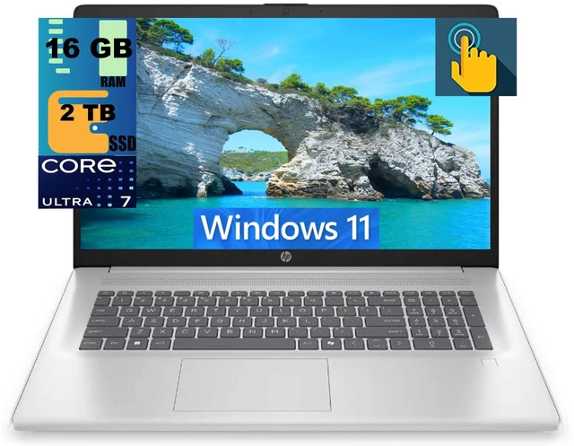 Main image of HP 17 Laptop, 17.3" HD+ Touchscreen, Intel Ultra 7-255U 12-Cores Processor, Intel Graphics, 16GB DDR4 2TB PCIe SSD, Backlit Keyboard, Windows 11