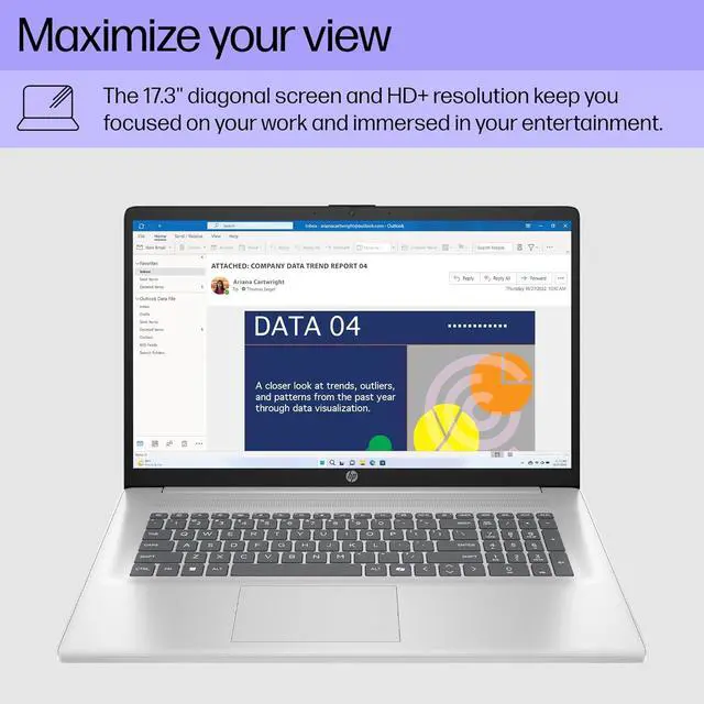 Alt view image 3 of 6 - HP 17 Laptop, 17.3" HD+ Touchscreen, Intel Ultra 7-255U 12-Cores Processor, Intel Graphics, 32GB DDR4 2TB PCIe SSD, Backlit Keyboard, Windows 11 Pro