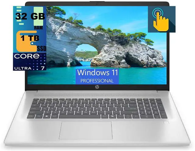 Main image of HP 17 Laptop, 17.3" HD+ Touchscreen, Intel Ultra 7-255U 12-Cores Processor, Intel Graphics, 32GB DDR4 1TB PCIe SSD, Backlit Keyboard, Windows 11 Pro