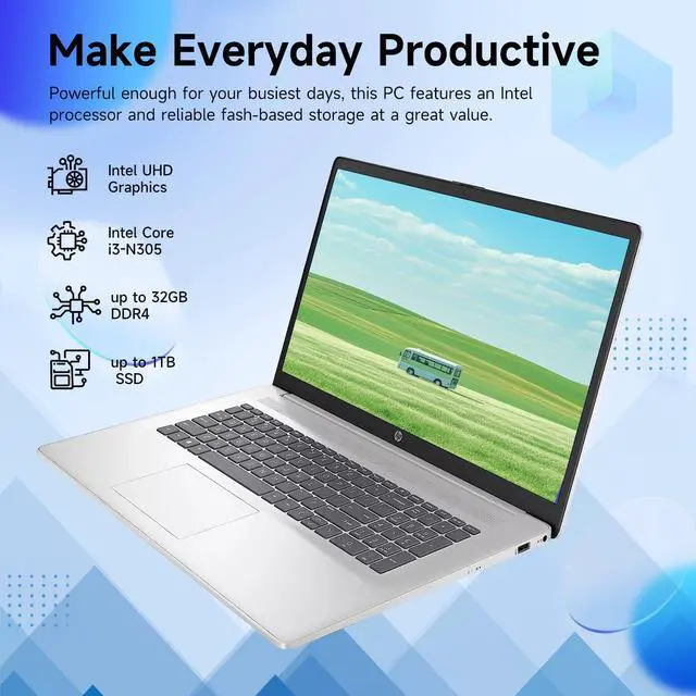 Alt view image 3 of 6 - HP 17 Laptop, 17.3" HD+ (1600 x 900) Display, Intel Core i3-N305 8 Cores Processor, Intel UHD Graphics, 16GB DDR4  512GB PCIe SSD, Wi-Fi 6 and Bluetooth, Windows 11