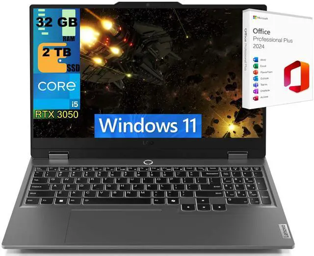 Main image of Lenovo LOQ 15 Gaming Laptop, 15.6" FHD 144Hz Display, Intel Core i5-12450HX Processor, NVIDIA GeForce RTX 3050 6GB GDDR6, 32GB DDR5  2TB PCIe SSD, Backlit KB, Windows 11 ,Office 2024 License