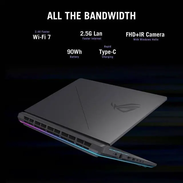 Alt view image 6 of 6 - ASUS ROG Strix G16 Gaming Laptop, 16" FHD+ 165Hz Display, Intel Core i5-13450HX 10 Cores Processor, GeForce RTX 5050 8GB GDDR7, 32GB DDR5  2TB PCIe SSD, Wi-Fi 7, Windows 11 ,Office 2024 License