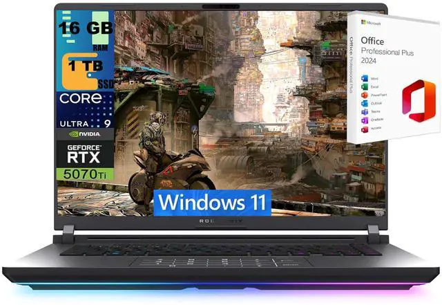 Main image of ASUS ROG Strix G16 Gaming Laptop, 16" 2.5K 240Hz, Intel Ultra 9 275HX 24 cores Processor, NVIDIA GeForce RTX 5070 Ti 12GB GDDR7, 16GB DDR5  1TB PCIe SSD, Windows 11 ,Office 2024 License