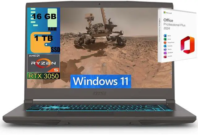 Main image of MSI Thin A15 Gaming Laptop, 15.6" FHD 144Hz, AMD Ryzen 5 7535HS 6 Cores Processor, NVIDIA GeForce RTX 3050 4GB GDDR6, 16GB DDR5  1TB PCIe SSD, WiFi 6E, Windows 11 ,Office 2024 License