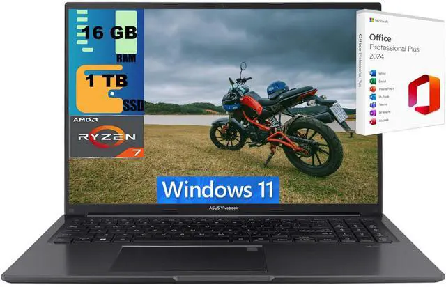 Main image of ASUS VivoBook 16 Laptop, 16" WUXGA (1920 x 1200) Display, AMD Ryzen 7 7730U 8 Cores Processor, AMD Radeon Graphics, 16GB DDR4  1TB PCIe SSD, Wi-Fi 6E, Windows 11 ,Office 2024 License