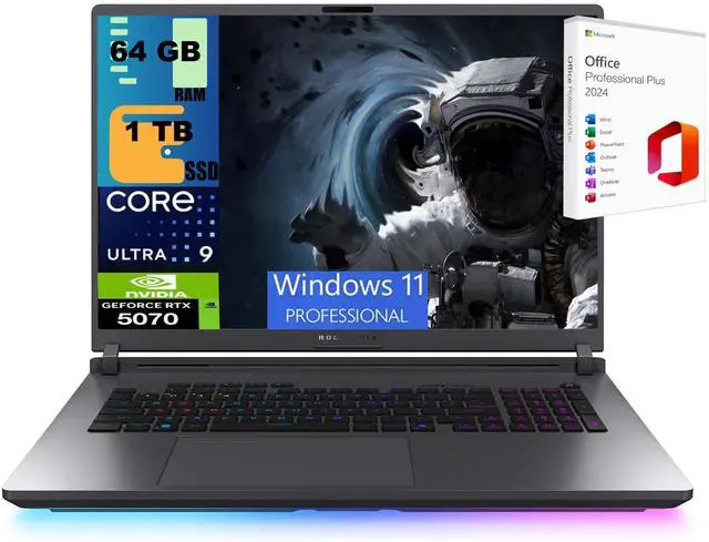 Main image of ASUS ROG Strix G18 Gaming Laptop, 18" 2.5K 240Hz, Intel Core Ultra 9-275HX 24 cores Processor, NVIDIA GeForce RTX 5070 8GB GDDR7, 64GB DDR5  1TB PCIe SSD, Wi-Fi 7, Windows 11 Pro ,Office 2024 License