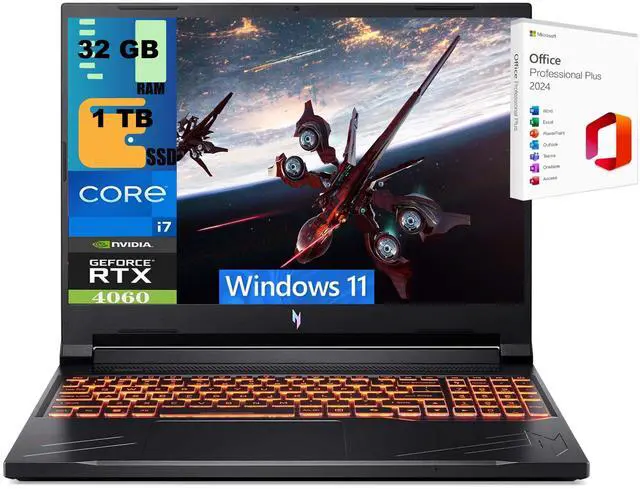 Main image of Acer Nitro V 16 Gaming Laptop, 16" WQXGA 180Hz Display, Intel Core i7-14650HX 16 Cores Processor, NVIDIA GeForce RTX 4060 8 GB GDDR6, 32GB DDR5  1TB PCIe SSD, Windows 11 ,Office 2024 License