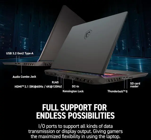 Alt view image 5 of 6 - MSI Vector 16 Gaming Laptop, 16" 240Hz QHD+, Intel Ultra 9- 275HX 24-Cores Processor, NVIDIA GeForce RTX 5070 Ti 12GB GDDR7, 32GB DDR5  512GB PCIe SSD, Wi-Fi 7, Windows 11 ,Office 2024 License