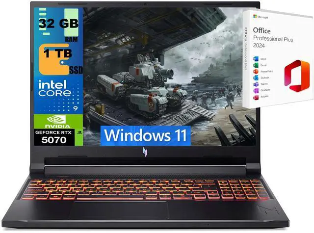 Main image of Acer Nitro V 16 Gaming Laptop, 16" WUXGA 180Hz Display, Intel Core 9 270H 14-Cores Processor, NVIDIA GeForce RTX 5070 8 GB GDDR7, 32GB DDR5  1TB PCIe SSD, Wi-Fi 6, Windows 11 ,Office 2024 License