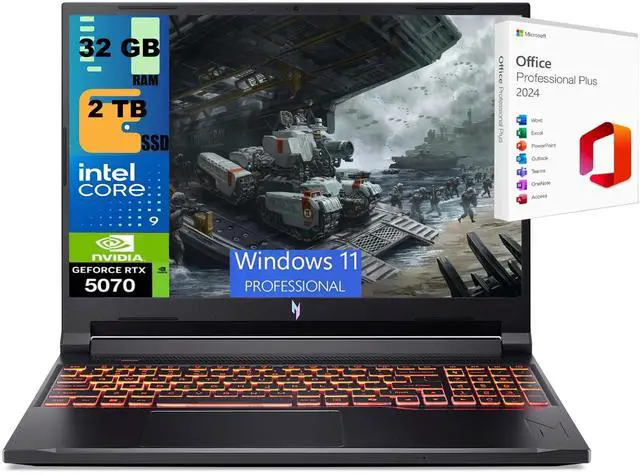 Main image of Acer Nitro V 16 Gaming Laptop, 16" WUXGA 180Hz Display, Intel Core 9 270H 14-Cores Processor, NVIDIA GeForce RTX 5070 8 GB GDDR7, 32GB DDR5  2TB PCIe SSD, Wi-Fi 6, Windows 11 Pro ,Office 2024 License