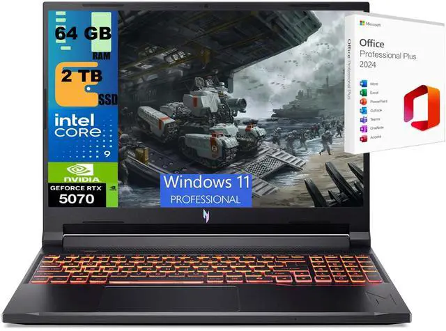 Main image of Acer Nitro V 16 Gaming Laptop, 16" WUXGA 180Hz Display, Intel Core 9 270H 14-Cores Processor, NVIDIA GeForce RTX 5070 8 GB GDDR7, 64GB DDR5  2TB PCIe SSD, Wi-Fi 6, Windows 11 Pro ,Office 2024 License