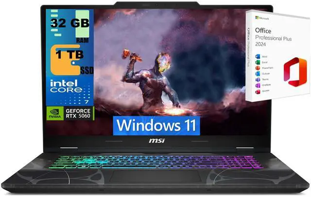 Main image of MSI Cyborg 17 Gaming Laptop, 17.3" FHD 144Hz, Intel Core 7-240H 10-Cores Processor, NVIDIA GeForce RTX 5060 8 GB GDDR7, 32GB DDR5  1TB PCIe SSD, Wi-Fi 6E, Windows 11 ,Office 2024 License