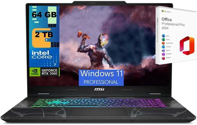 Main image of MSI Cyborg 17 Gaming Laptop, 17.3" FHD 144Hz, Intel Core 7-240H 10-Cores Processor, NVIDIA GeForce RTX 5060 8 GB GDDR7, 64GB DDR5  2TB PCIe SSD, Wi-Fi 6E, Windows 11 Pro ,Office 2024 License