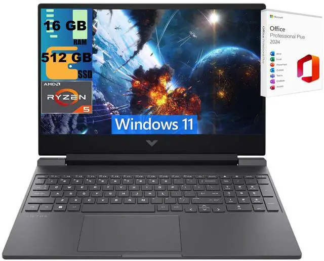 Main image of HP Victus 15 Gaming Laptop, 15.6" FHD 144Hz Display, AMD Ryzen 5 7535HS 6 cores Processor, AMD Radeon RX 6550M, 16GB DDR5  512GB PCIe SSD, Backlit Keyboard, Windows 11 ,Office 2024 License