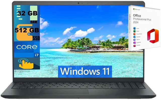 Main image of Dell Inspiron 15 Laptop, 15.6" FHD Touchscreen, Intel Core i7-1355U 10 Cores Processor, Intel Iris Xe Graphics, 32GB DDR4  512GB PCIe SSD, Webcam, Wi-Fi 6, Windows 11 ,Office 2024 License