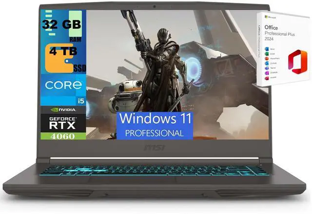 Main image of MSI Thin 15 Gaming Laptop, 15.6" FHD 144Hz, Intel Core i5-13420H 8 cores Processor, NVIDIA GeForce RTX 4060 8GB Graphic, 32GB DDR5  4TB  PCIe SSD, Backlit Keyboard, Windows 11 Pro ,Office 2024 License