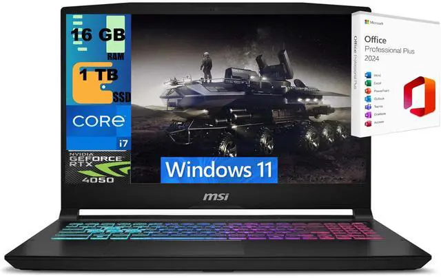 Main image of MSI Katana 15 Gaming Laptop, 15.6" FHD 144Hz, Intel Core i7-13620H 10 cores Processor, NVIDIA GeForce RTX 4050 GDDR6 6GB, 16GB DDR5  1TB PCIe SSD, WiFi 6, Windows 11 ,Office 2024 License