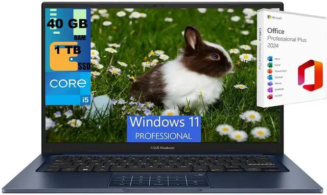 Main image of ASUS Vivobook 14 Laptop, 14" FHD Display, Intel Core i5-1334U 10-Core Processor, Intel UHD Graphics, 40GB DDR4  1TB PCIe SSD, Wi-Fi 5 and Bluetooth 5.1, Windows 11 Pro ,Office 2024 License