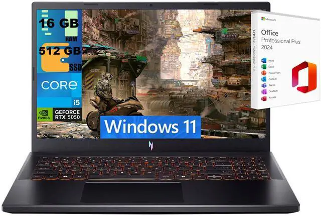 Main image of Acer Nitro V 15 Gaming Laptop, 15.6" FHD IPS 165Hz, Intel Core i5-13420H 8 core Processor, NVIDIA GeForce RTX 5050 8GB GDDR6, 16GB DDR5  512GB PCIe SSD, Backlit KB, Windows 11 ,Office 2024 License