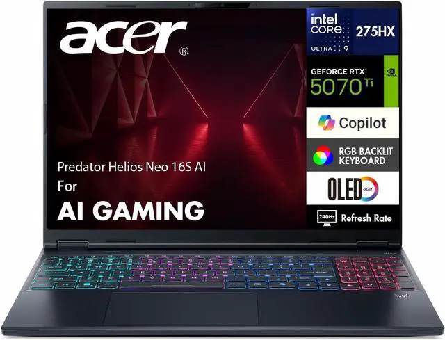 Alt view image 2 of 6 - Acer Predator Helios Neo 16 Gaming Laptop, 16" WQXGA 240Hz, Intel Core Ultra 9 275HX 24-Cores Processor, RTX 5070 Ti 12GB GDDR7, 16GB DDR5  2TB PCIe SSD, Windows 11 ,Office 2024 License