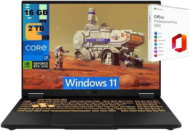 Main image of ASUS TUF F16 Gaming Laptop, 16" FHD+ 165Hz, Intel Core i7-14650HX 16 cores Processor, NVIDIA GeForce RTX 5050 8GB GDDR7, 16GB DDR5  2TB PCIe SSD, RGB Backlit KB, Windows 11 ,Office 2024 License