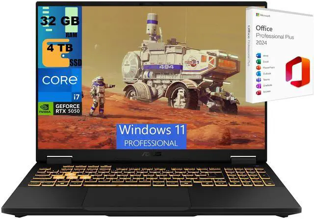 Main image of ASUS TUF F16 Gaming Laptop, 16" FHD+ 165Hz, Intel Core i7-14650HX 16 cores Processor, NVIDIA GeForce RTX 5050 8GB GDDR7, 32GB DDR5  4TB  PCIe SSD, RGB Backlit KB, Windows 11 Pro ,Office 2024 License