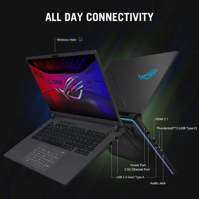 Alt view image 4 of 6 - ASUS ROG Strix G16 Gaming Laptop, 16" 2.5K 240Hz, Intel Core Ultra 9 275HX 24 Cores Processor, GeForce RTX 5080 16GB GDDR7, 64GB DDR5  4TB PCIe SSD, Wi-Fi 7, Windows 11 Pro ,Office 2024 License