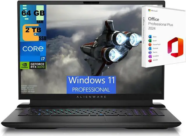 Main image of Alienware M18 Gaming Laptop, 18" QHD+ 165Hz, Intel Core i7-14700HX 20 core Processor, NVIDIA GeForce RTX 4070 8GB GDDR6, 64GB DDR5  2TB PCIe SSD, Backlit KB, Windows 11 Pro ,Office 2024 License