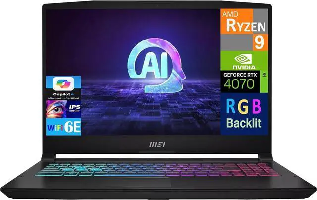 Alt view image 2 of 6 - MSI Katana A15 Gaming Laptop, 15.6" 144Hz FHD Display, AMD Ryzen 9 8945HS 8-Cores Processor, GeForce RTX 4070 8GB GDDR6, 64GB DDR5  2TB PCIe SSD, Cooler Boost 5, Windows 11 Pro ,Office 2024 License